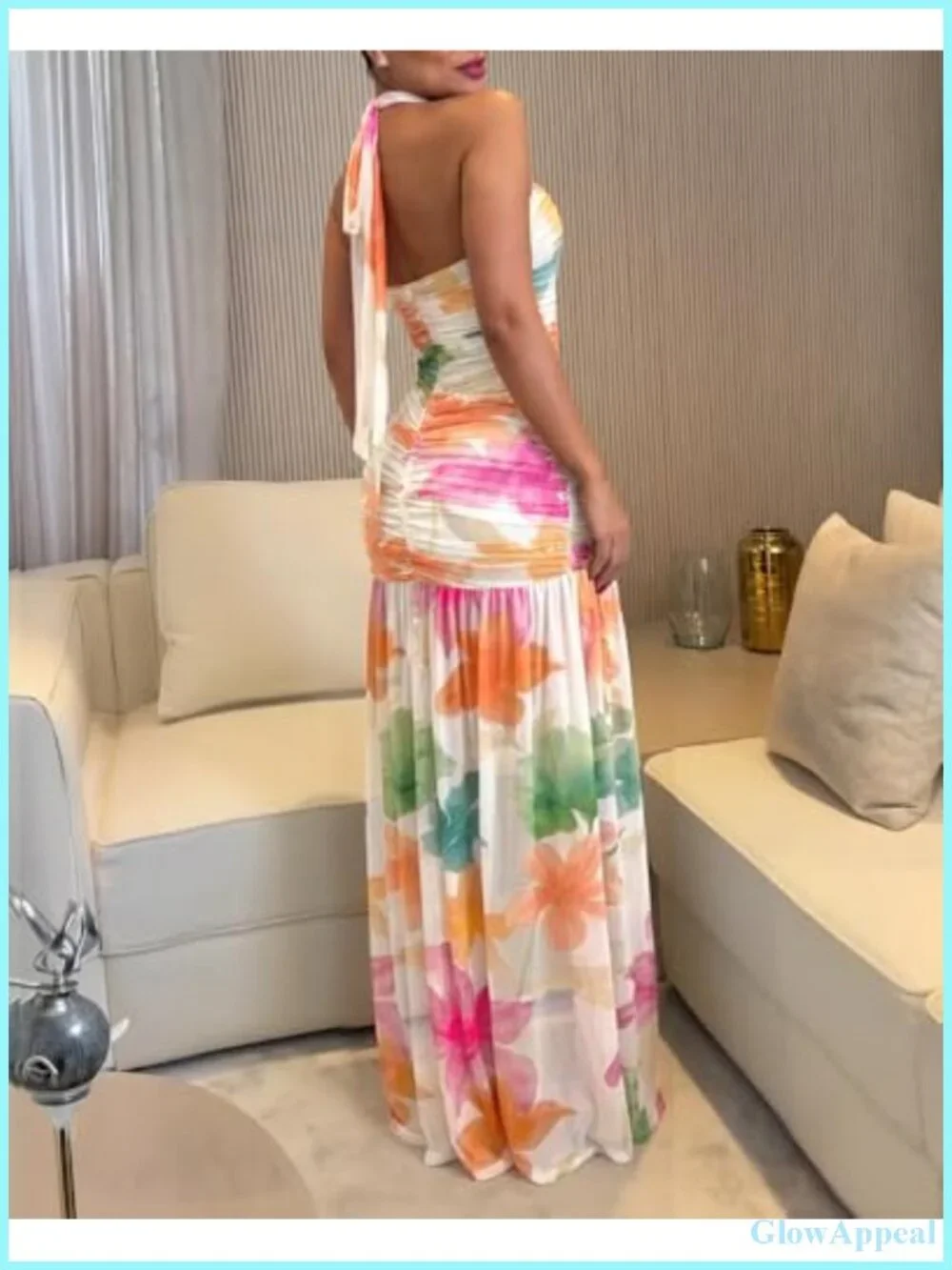 Elegant Backless Halter Maxi Dress with Ruched Mermaid Hem